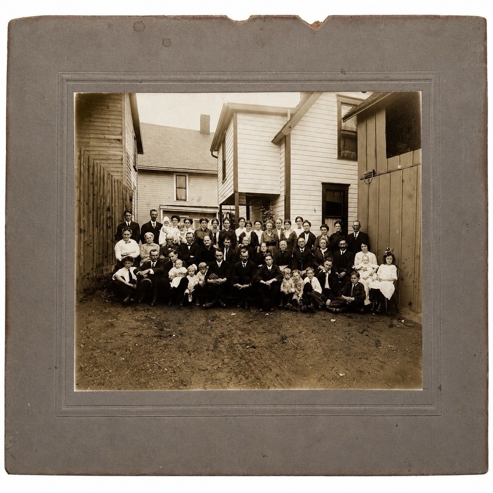 Antique Large Family Group Photograph Sepia Cabinet Card Photo c.1900s 14x11